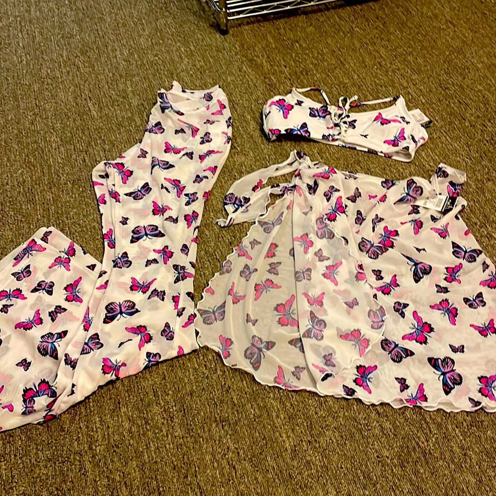 2 pc set NWT sheer bell bottom pants &bikini top coverup skirt NOT  included
